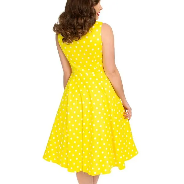 Yellow And White Polka Dot 50s Audrey Swing Dress