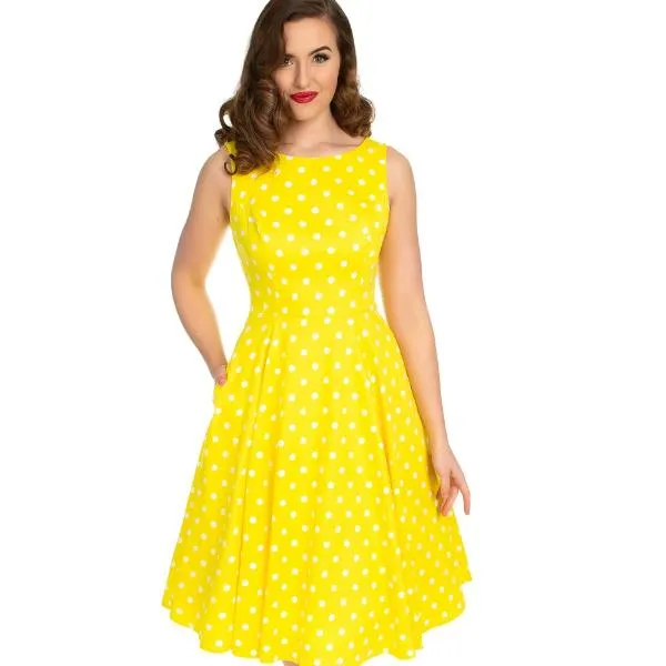 Yellow And White Polka Dot 50s Audrey Swing Dress