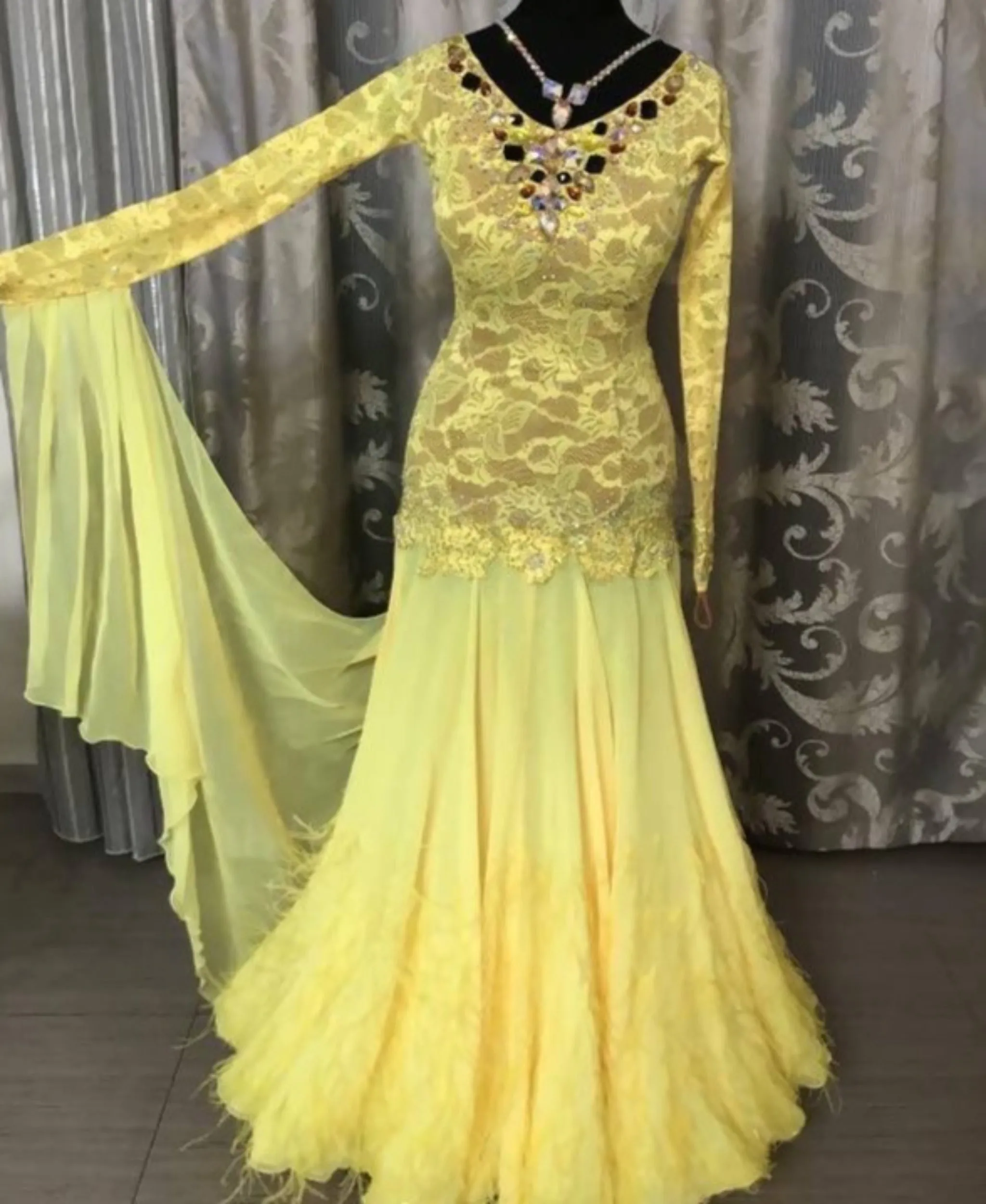 Yellow Standard Dress with Lace